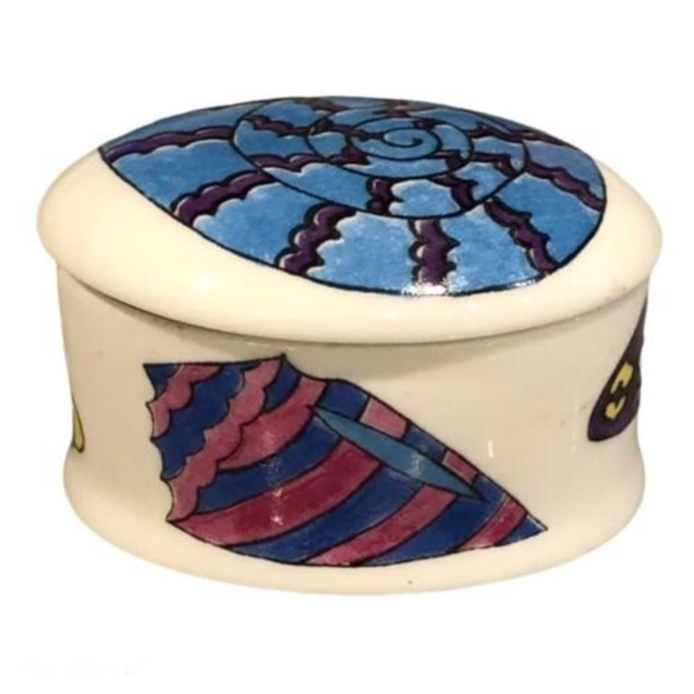 Fine Bone China Turks & Caicos Trinket Box w Painted Shells Nautical Beach House
